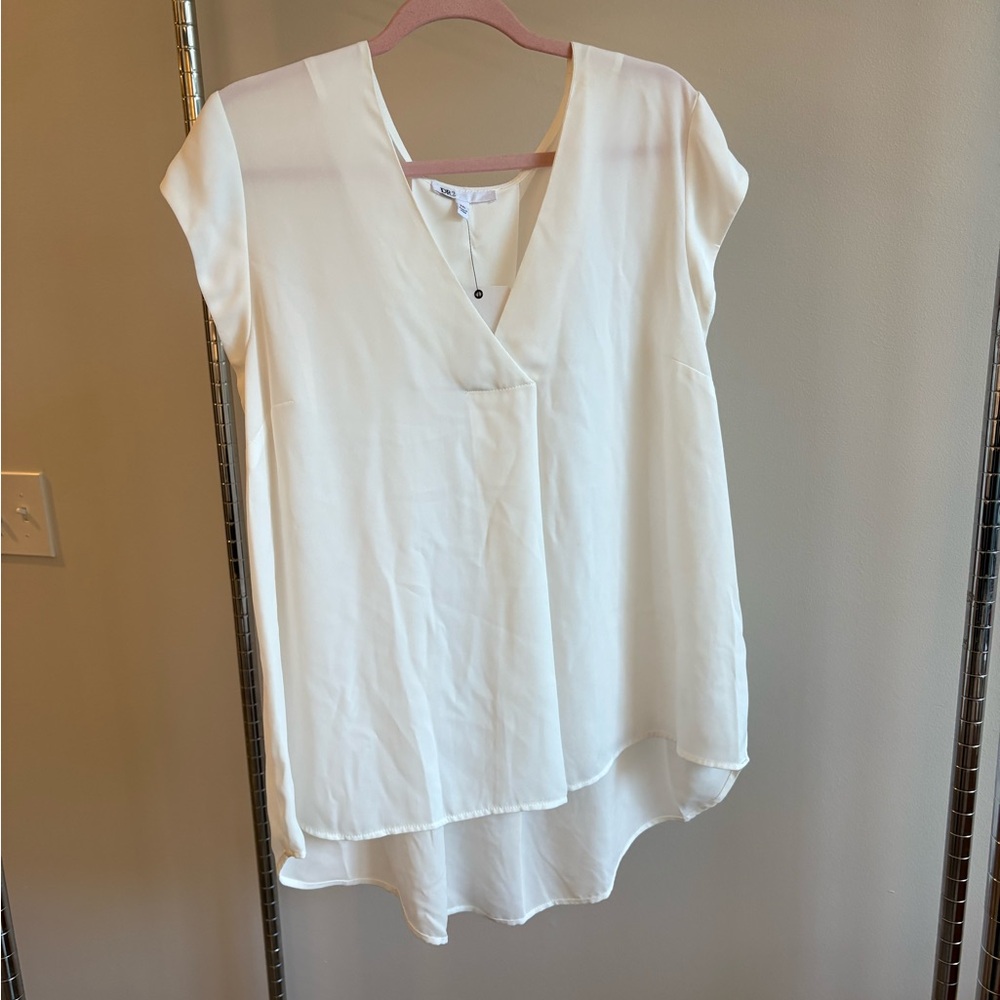 Nordstrom Cream Asymmetrical Cap Sleeve Blouse